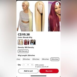 SYNTHETIC BLONDE WIG 26"